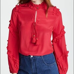 Figue Amelia Silk Ruffle Top Red Size Medium